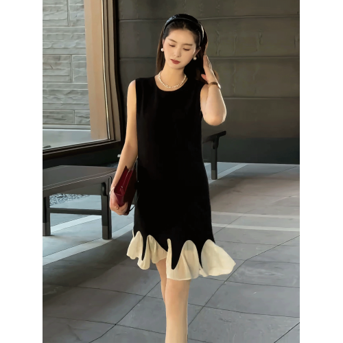 法式赫本風拼接無袖背心連衣裙女2025夏季新款輕奢高級感顯瘦短裙