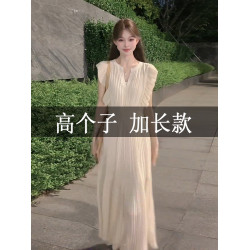 高個子172加長版夏季法式氣質白色飛袖連衣裙絕美度假風V領長裙子