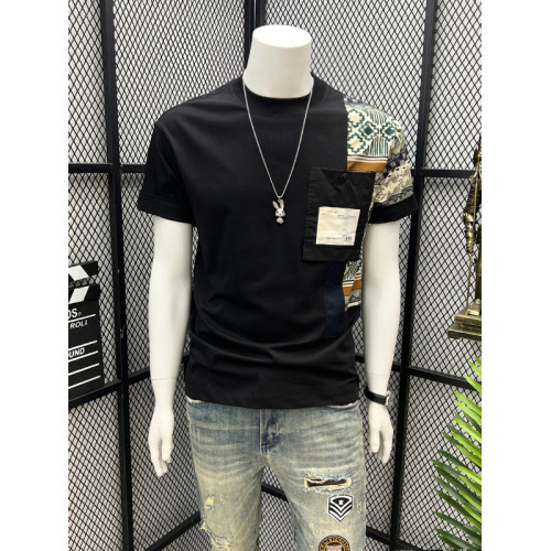 拼接短袖男T恤潮牌夏季新款簡約百搭圓領上衣潮流寬松打底體恤衫