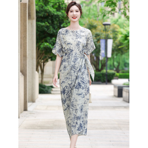 杭州時尚大牌真絲連衣裙女士2025夏季新款100%桑蠶絲長裙收腰顯瘦