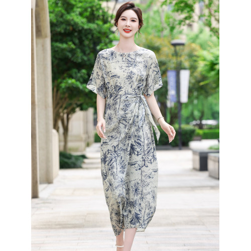 杭州時尚大牌真絲連衣裙女士2025夏季新款100%桑蠶絲長裙收腰顯瘦