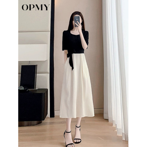 OPMY法式桑蠶絲真絲連衣裙2025新款赫本風高級品牌長裙連身裙夏款