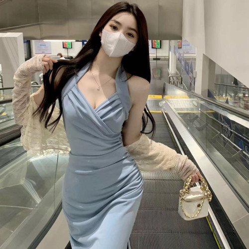 XWI訢未含亞麻串珠抽繩收腰顯瘦連衣裙女夏季透氣簡單大方襯衫裙