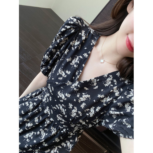 heidy海蒂 藍色海洋 串珠刺綉海螺裝飾苧麻連衣裙V領寬松娃娃裙