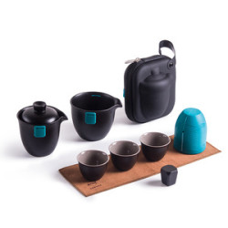 百科旅行功夫茶具套裝家用黑粗陶瓷快客杯一壺三杯可攜式戶外蓋壺