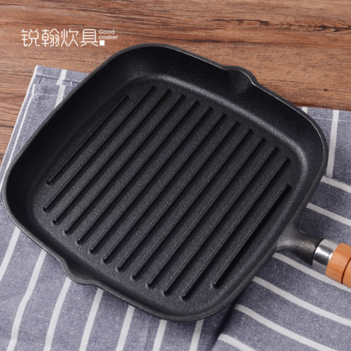 鑄鐵牛排煎鍋生鐵條紋烤盤牛扒煎盤無塗層加厚平底鍋
