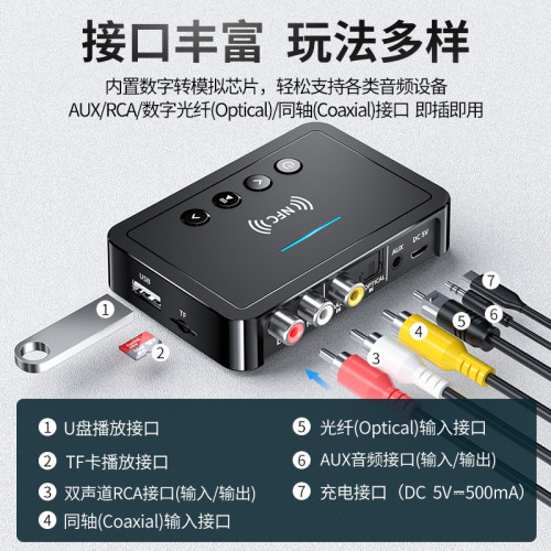 2022新品NFC藍牙接收器5.0藍牙發射器FM三合一藍牙變壓器電腦通用