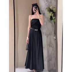 牛仔抹胸連衣裙女2025夏季新款法式時尚黑色高級感氣質女神範長裙