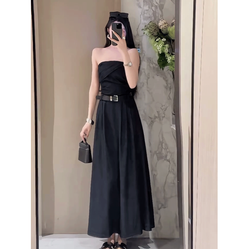 牛仔抹胸連衣裙女2025夏季新款法式時尚黑色高級感氣質女神範長裙