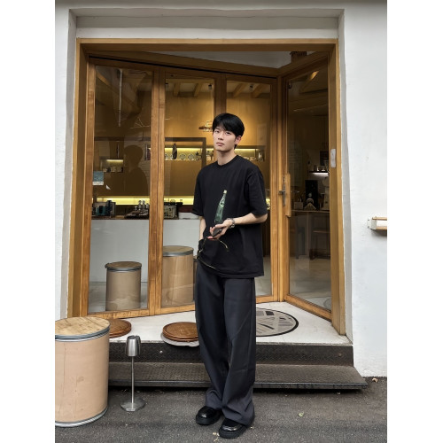 男T恤夏季簡約圓領寬松百搭休閒高街痞帥風oversize潮流半袖上衣