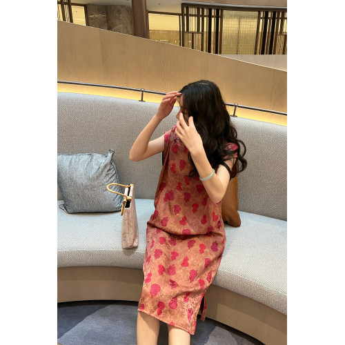 百分百桑蠶絲香雲紗葫蘆旗袍連衣裙新中式國風女裝2024夏季新款
