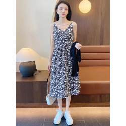 吊帶碎花連衣裙女2025年夏季薄款長袖防曬開衫時尚減齡兩件套裙子