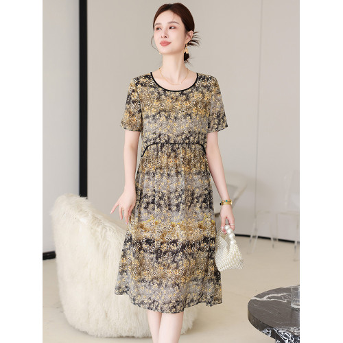 杭州大牌真絲連衣裙女中長款2025夏季新款碎花高級百分百桑蠶絲裙