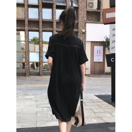 2025夏女士泰式新款黑色高級感氣質大碼V領A字裙寬松高級連衣裙