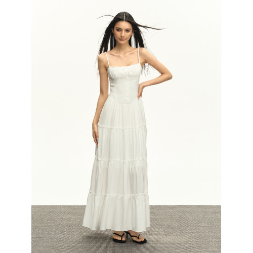 Ariseism美式復古白色吊帶連衣裙女2025夏季新款裙子修身顯瘦長裙 Ariseism美式復古白色吊帶連衣裙女2025夏季新款裙子修身顯瘦長裙