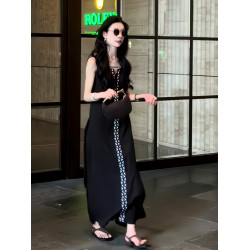 小衆設計感黑色無袖背心連衣裙女2025夏季新款高級氣質顯瘦長裙子