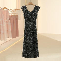 芙｜巴黎小黑裙｜碎花顯瘦荷葉邊洋氣連衣裙2025夏季新款設計感