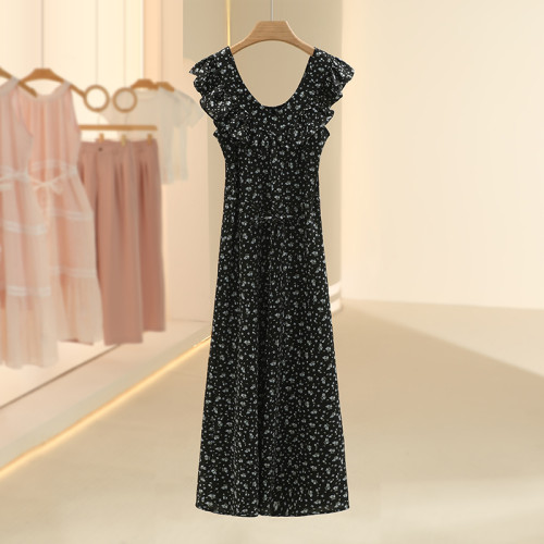 芙｜巴黎小黑裙｜碎花顯瘦荷葉邊洋氣連衣裙2025夏季新款設計感