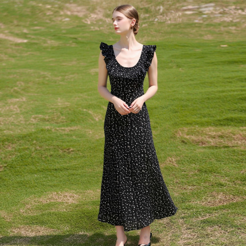 芙｜巴黎小黑裙｜碎花顯瘦荷葉邊洋氣連衣裙2025夏季新款設計感