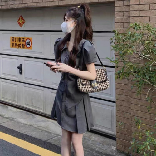 XZOXZO2025年夏季新款polo領襯衫連衣裙小衆設計港味復古收腰裙子