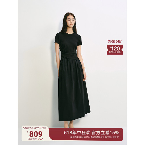 【歐】白色A字連衣裙圓領簡約復古長裙法式氣質好看2025夏季新品
