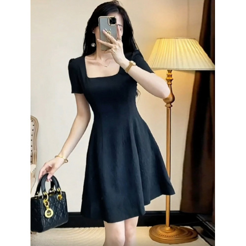 短袖連衣裙子女夏季2025法式氣質小個子高級感禮服裙收腰顯瘦短裙