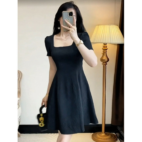短袖連衣裙子女夏季2025法式氣質小個子高級感禮服裙收腰顯瘦短裙
