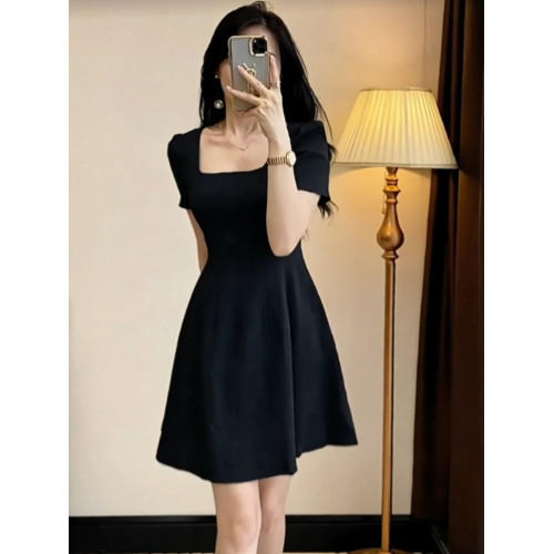 短袖連衣裙子女夏季2025法式氣質小個子高級感禮服裙收腰顯瘦短裙