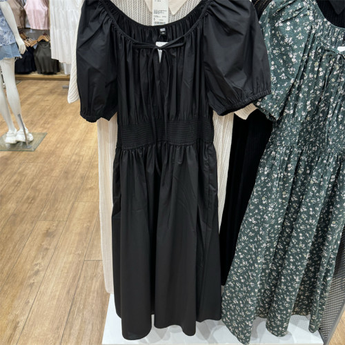 日單女裝泡泡袖印花顯瘦收腰短袖連衣裙24夏季長裙 473076 473075