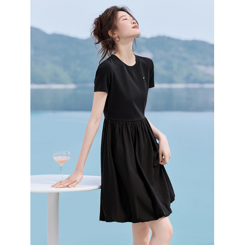 【博主同款】沫晗依美短袖花苞裙子25新款今年流行爆款女裝連衣裙