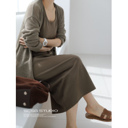 三吋時光4620極簡ROW風背心裙簡約連衣裙！無袖中長莫代爾針織裙