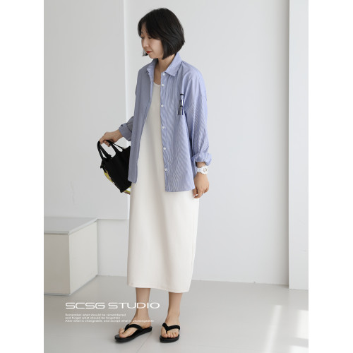 三吋時光4620極簡ROW風背心裙簡約連衣裙！無袖中長莫代爾針織裙