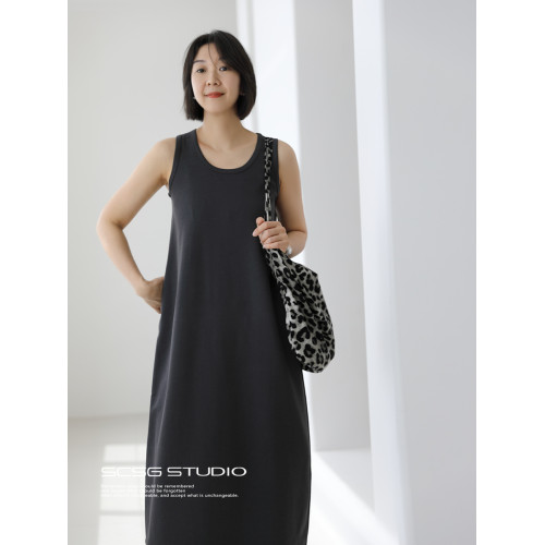 三吋時光4620極簡ROW風背心裙簡約連衣裙！無袖中長莫代爾針織裙