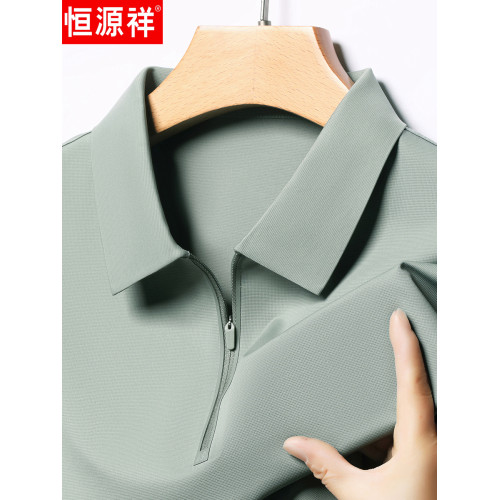 恒源祥高級桑蠶絲短袖男t恤夏季翻領純色polo衫爸爸裝真絲上衣體