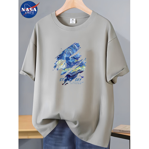NASA聯名潮牌男士純棉短袖男T恤夏季2025新款油畫ins寬松潮流半袖