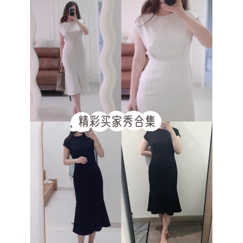 OFFIY奢牌平替GI*DA魚尾收腰短袖醋酸裙獨特漂亮氣質小黑裙連衣裙