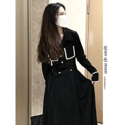 春秋裝女2023年新款桔梗茶歇法式黑色連衣裙氣質顯瘦長袖穿搭裙子