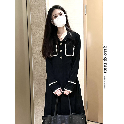 春秋裝女2023年新款桔梗茶歇法式黑色連衣裙氣質顯瘦長袖穿搭裙子