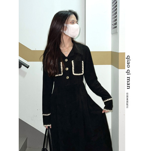 春秋裝女2023年新款桔梗茶歇法式黑色連衣裙氣質顯瘦長袖穿搭裙子