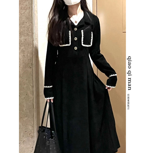 春秋裝女2023年新款桔梗茶歇法式黑色連衣裙氣質顯瘦長袖穿搭裙子