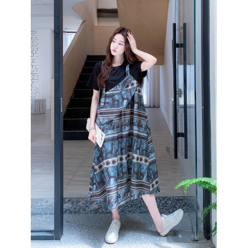 設計感小衆巨好看法式假兩件連衣裙女夏2025新款韓系顯瘦T恤裙子