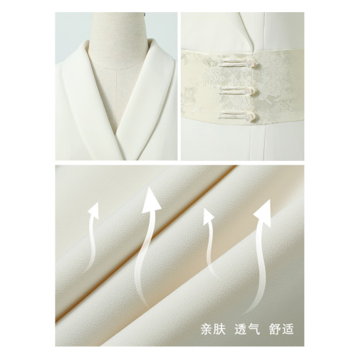 職業連衣裙中式風前台迎賓工裝茶室美容院工作服女夏季西裝裙