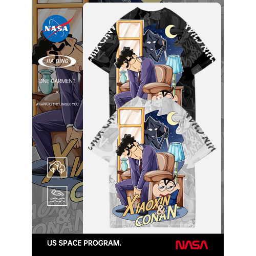 NASA名偵探柯南聯名蠟筆小新短袖男T恤夏季二次元動漫衣服體恤潮