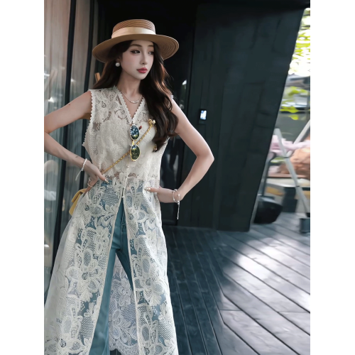 鏤空蕾絲無袖罩衫提花連衣裙女2025夏季新款高級大氣上檔次背心裙