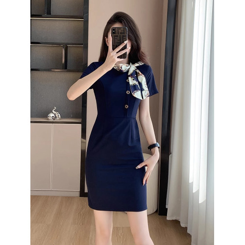 夏裝新款氣質顯瘦職業裝連衣裙女美容師珠寶店酒店時尚高級工作服