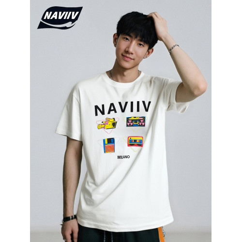 Naviiv夏季絲光棉男T恤短袖2025新款潮牌個性休閒青年帥氣半袖