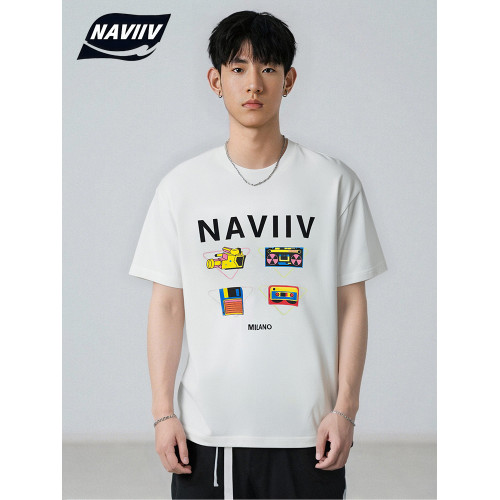 Naviiv夏季絲光棉男T恤短袖2025新款潮牌個性休閒青年帥氣半袖