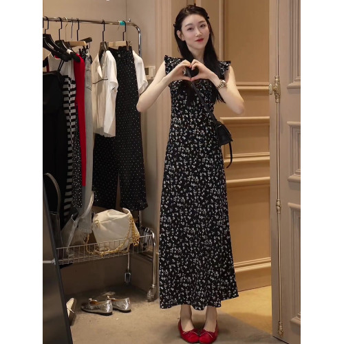 oajer歐紀兒旗艦女裝店鷗同款夏季復古小飛袖設計收腰碎花連衣裙