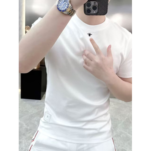 2025夏季新款男裝精品歐貨刺綉小蜜蜂修身短袖時尚百搭體恤男T恤