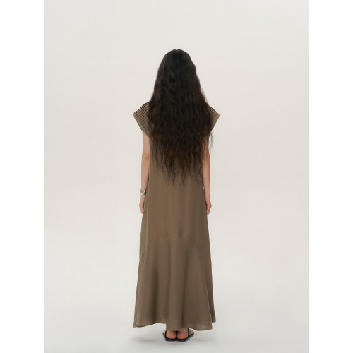 林喬芝2025年夏季新款亞麻連衣裙女氣質長款裙子簡約無袖文藝裙